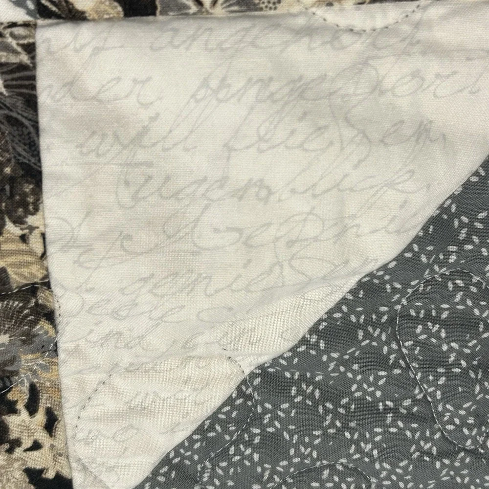 Handmade Quilt 45x45 Gray Black Floral Patchwork Lap Blanket Faith Church Script